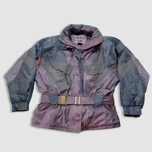 Vintage Nevica Jacket Ladies Ski Viwage Belted Parka Iridescent Gray/Purple 14